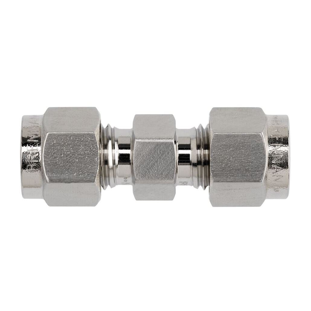 Straight Union Brennan N2403-04-04-SS Stainless Steel Compression Tube Fitting 1/4 Tube OD 
