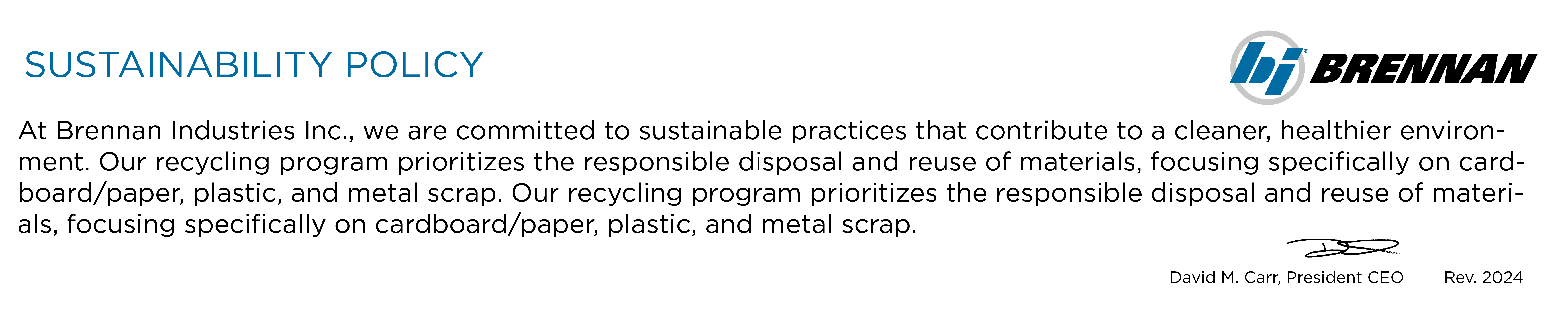 Brennan's Sustainability Policy